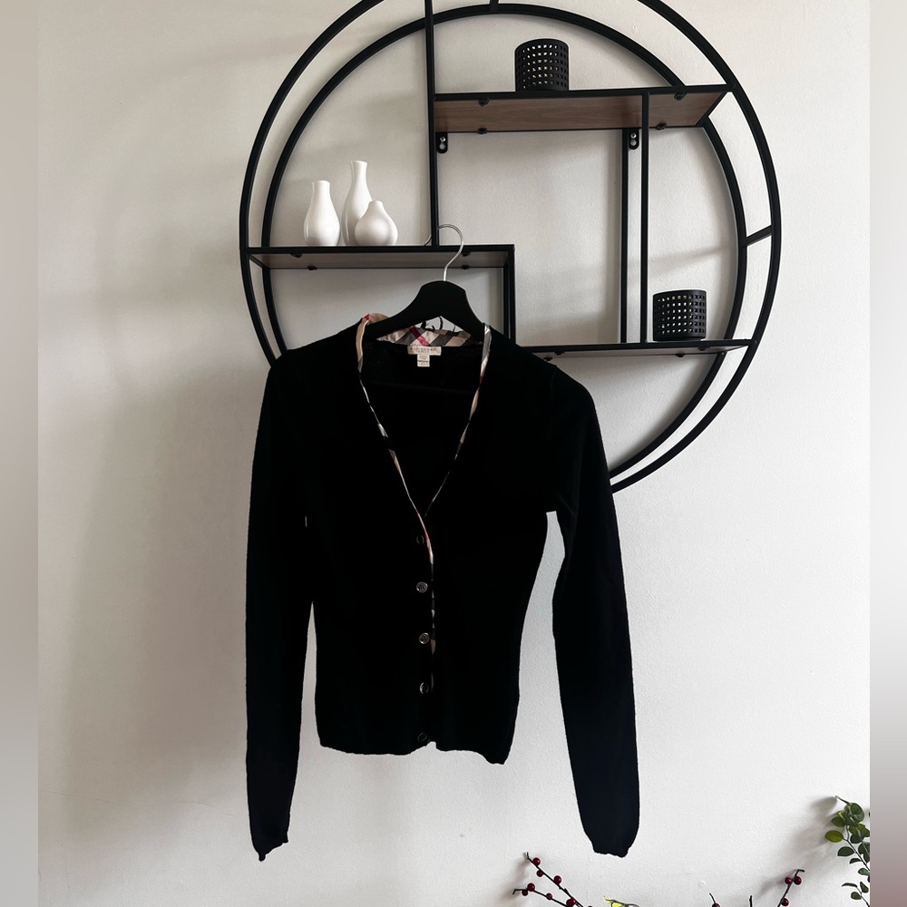 Burberry Britt Wool Cardigan- Black XS Nova Check Pattern
